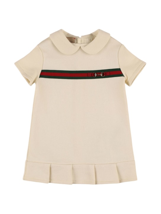 Gucci: Vestido de jersey de algodón con tribanda - Blanco - kids-girls_0 | Luisa Via Roma