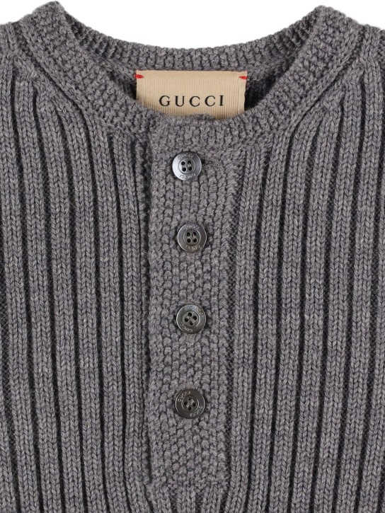 Gucci: Wool knit long sleeved top w/Web - Grey - kids-boys_1 | Luisa Via Roma