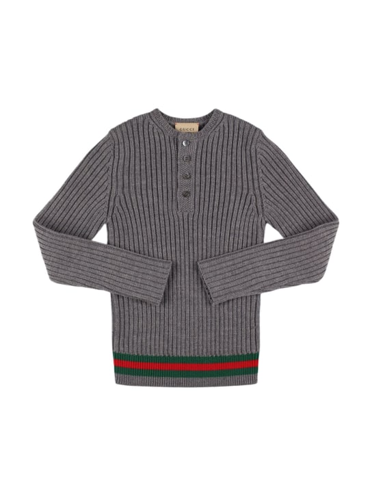 Gucci: Haut manches longues en maille de laine détail web - Gris - kids-boys_0 | Luisa Via Roma