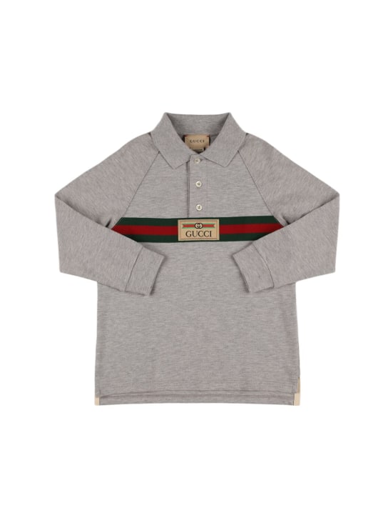 Gucci: Logo cotton piquet polo shirt - Light Grey - kids-boys_0 | Luisa Via Roma