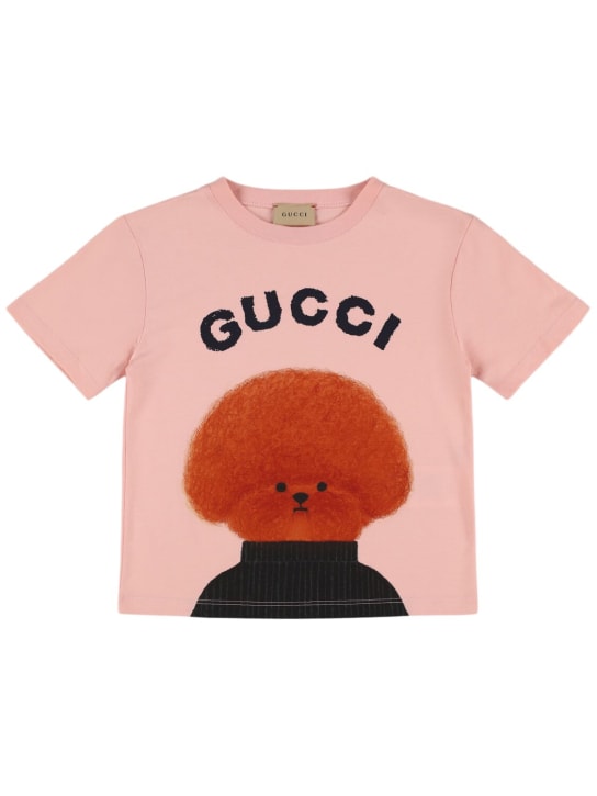 Gucci: Gucci 로고 코튼 티셔츠 - Smooth Pink - kids-girls_0 | Luisa Via Roma