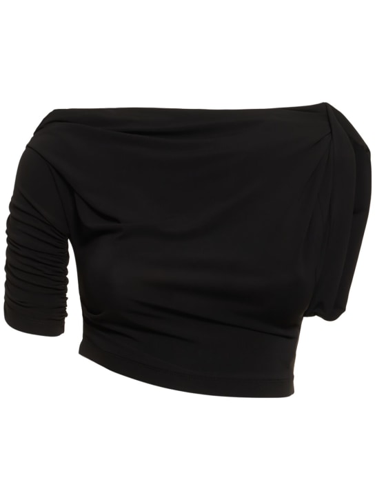 Jacquemus: Crop top en jersey Le Haut Drapeado - Noir - women_0 | Luisa Via Roma