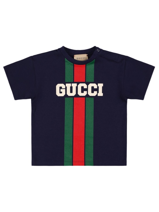 Gucci: T-shirt en coton à logo Gucci - Dark Night Sky - kids-boys_0 | Luisa Via Roma