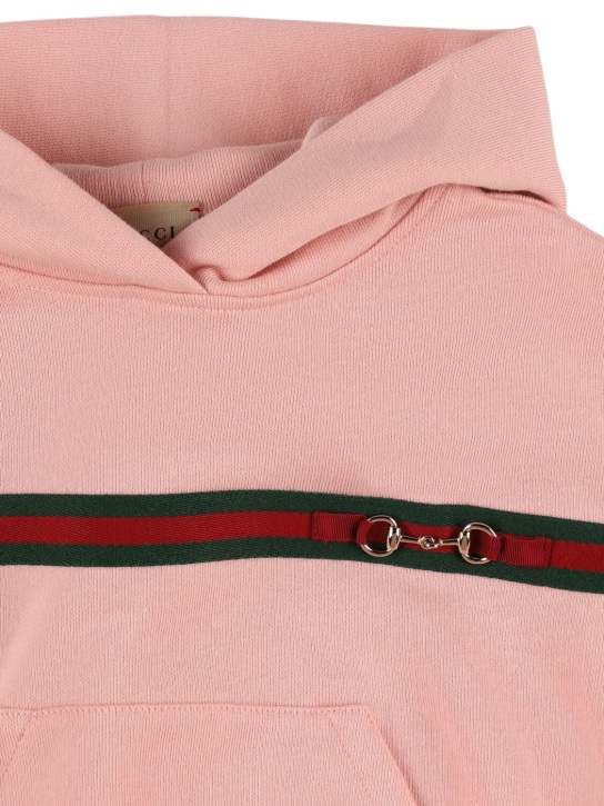 Gucci: Sweat en coton web à capuche - Smooth Pink - kids-girls_1 | Luisa Via Roma