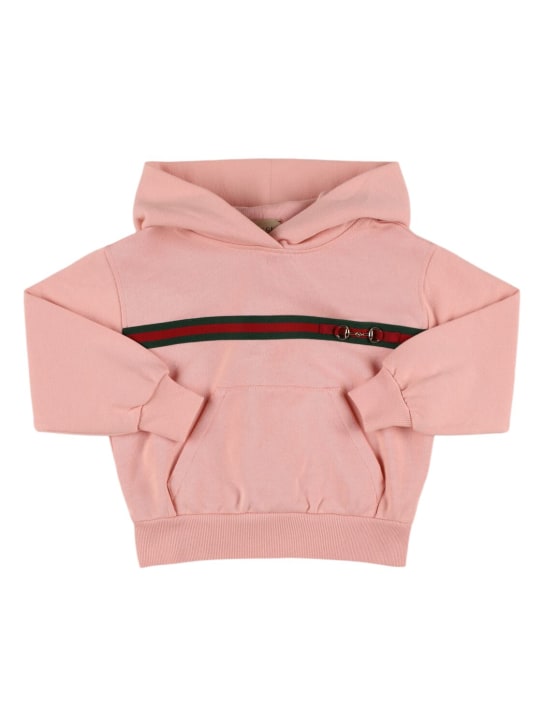 Gucci: Felpa in cotone con cappuccio e dettaglio Web - Smooth Pink - kids-girls_0 | Luisa Via Roma