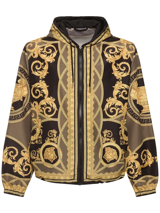 Versace: Baroque print hooded jacket - Black/Gold - men_0 | Luisa Via Roma
