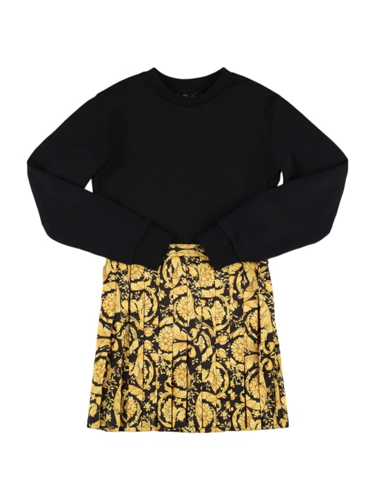 Versace: Kleid aus Baumwollfleece mit Druck - Schwarz/Gold - kids-girls_0 | Luisa Via Roma