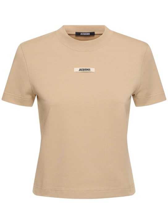 Jacquemus: T-shirt à logo Le Tshirt Gros Grain - Beige - women_0 | Luisa Via Roma