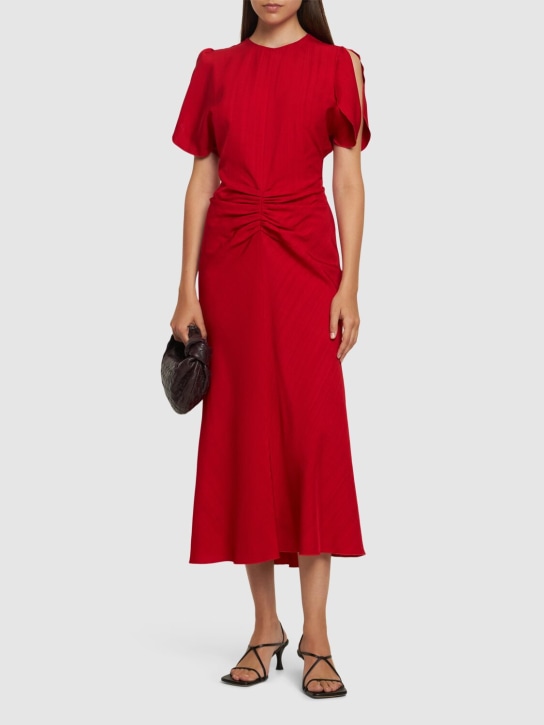 Victoria Beckham: Gathered viscose midi dress - Red - women_1 | Luisa Via Roma