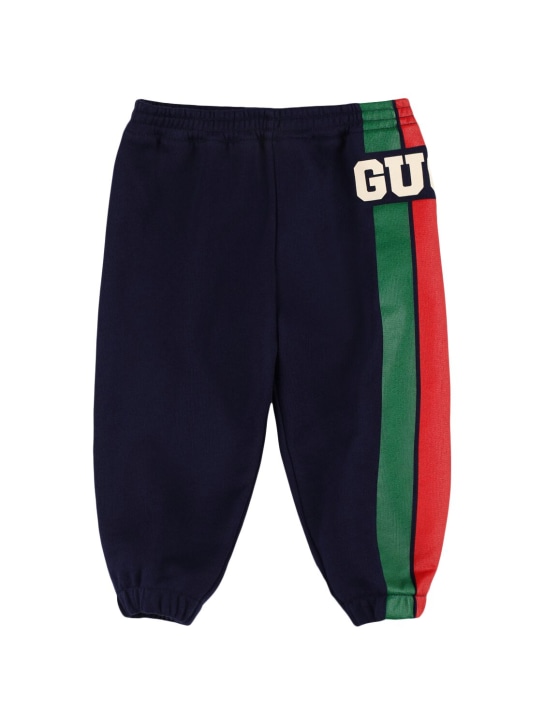 Gucci: Pantalon de sport en coton à logo - Dark Night - kids-boys_0 | Luisa Via Roma