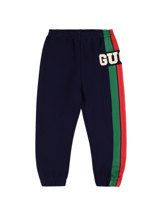 Gucci: Pantalon de sport en coton à logo - Dark Night - kids-boys_0 | Luisa Via Roma