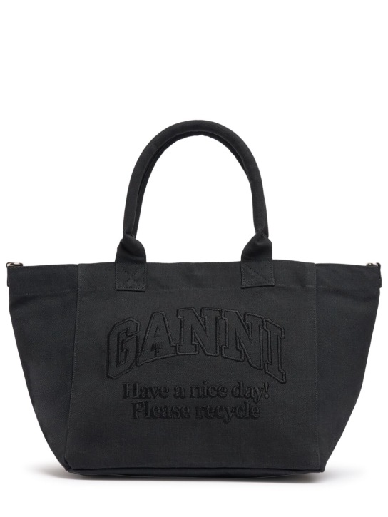 GANNI: Small Easy Shopper canvas tote bag - Black - women_0 | Luisa Via Roma