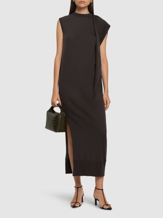 Stella McCartney: Draped knit long dress - Dark Brown - women_1 | Luisa Via Roma