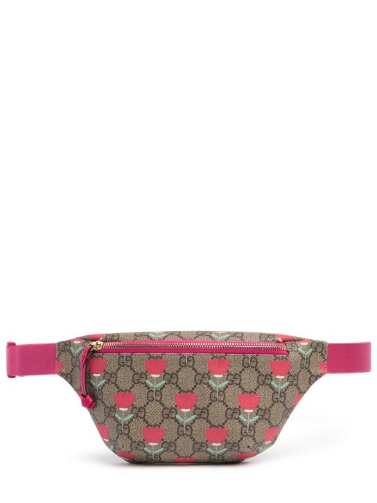 Gucci: GG Campanula canvas belt bag - Beige/Ebony/Red - kids-girls_0 | Luisa Via Roma