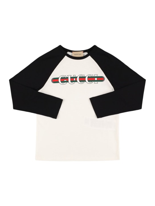 Gucci: 로고 코튼 티셔츠 - 화이트/블랙 - kids-girls_0 | Luisa Via Roma