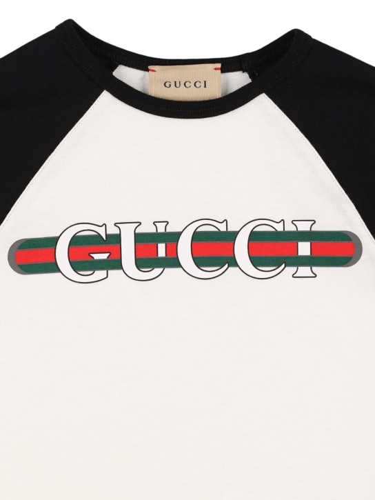 Gucci: Camiseta de algodón con logo - Blanco/Negro - kids-boys_1 | Luisa Via Roma