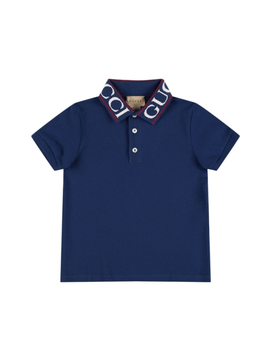 Gucci: Stretched cotton piquet polo shirt - Summer Bluette - kids-boys_0 | Luisa Via Roma