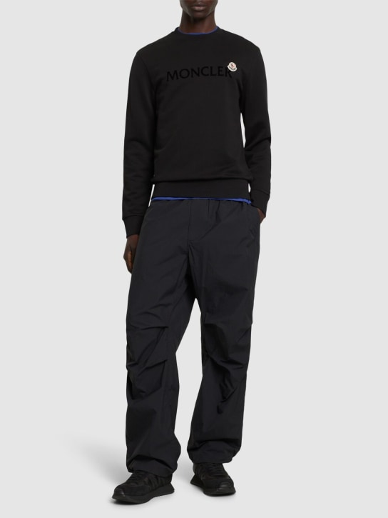 Moncler: Logo patch cotton sweatshirt - men_1 | Luisa Via Roma