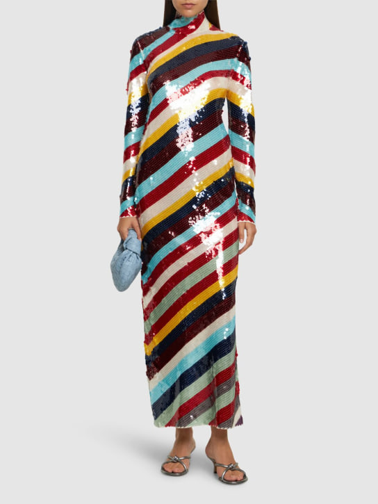 Bottega Veneta: Vestido de algodón con lentejuelas - Multicolor - women_1 | Luisa Via Roma