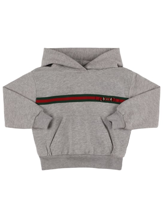 Gucci: 织带logo棉质连帽卫衣 - 浅灰色 - kids-boys_0 | Luisa Via Roma