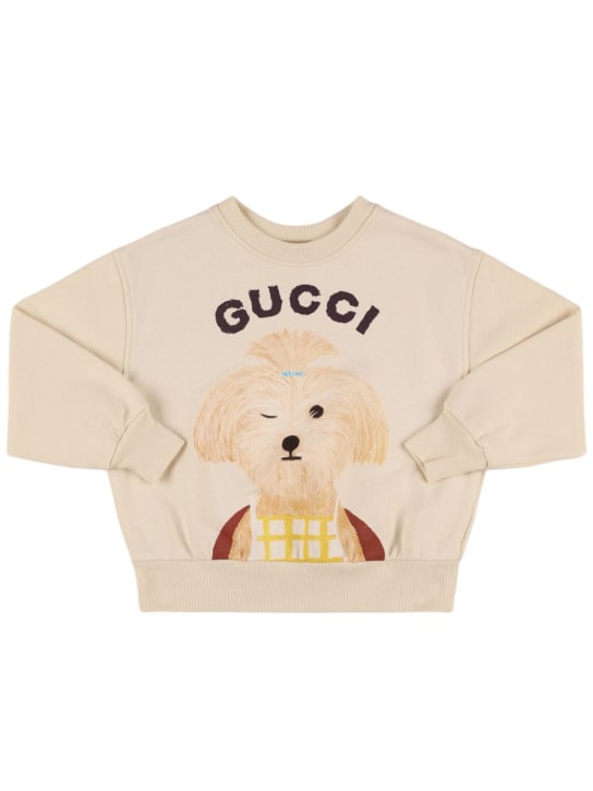 Gucci: Sweat-shirt en coton feutré à logo - White/Mc - kids-girls_0 | Luisa Via Roma