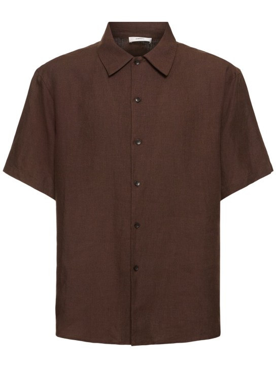 Commas: Short sleeve linen shirt - Chocolate - men_0 | Luisa Via Roma