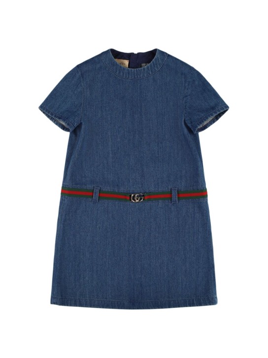 Gucci: Washed cotton denim dress w/Web belt - Blue - kids-girls_0 | Luisa Via Roma