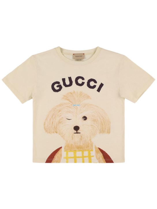 Gucci: T-shirt in cotone con logo Gucci - Bianco/Multi - kids-girls_0 | Luisa Via Roma
