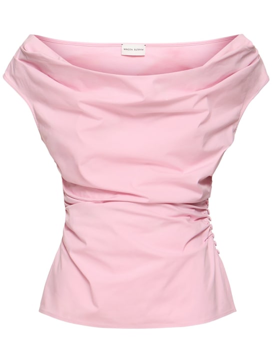 Magda Butrym: Draped cotton jersey top - Pink - women_0 | Luisa Via Roma