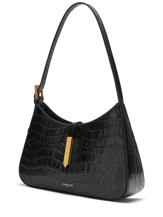 DeMellier: Tokyo croc embossed leather shoulder bag - Siyah - women_1 | Luisa Via Roma