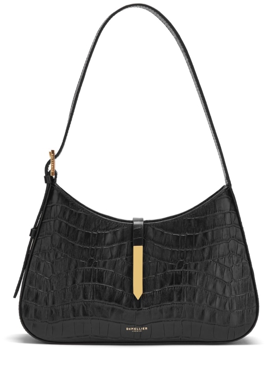 DeMellier: Tokyo croc embossed leather shoulder bag - Black - women_0 | Luisa Via Roma