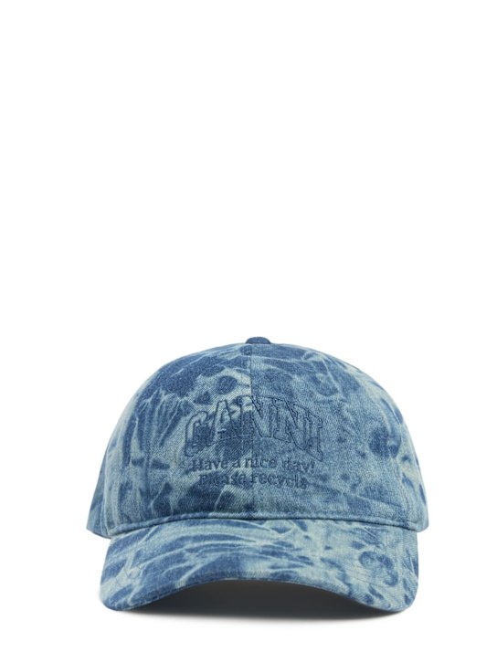 GANNI: Patch recycled denim baseball cap - women_0 | Luisa Via Roma