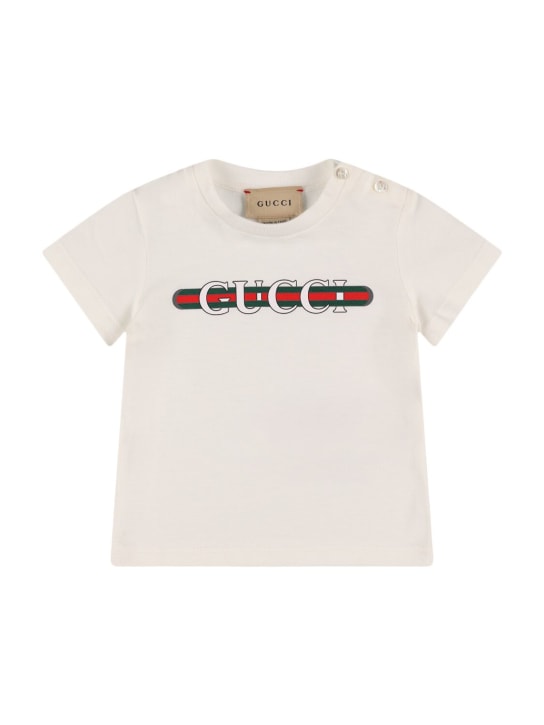 Gucci: T-Shirt aus Baumwolle mit Logo „Gucci“ - Weiß/Multi - kids-boys_0 | Luisa Via Roma