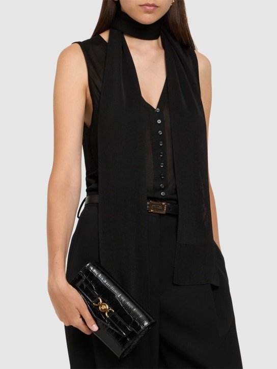 Versace: Pochette mini in pelle stampa coccodrillo - Black-ver - women_1 | Luisa Via Roma