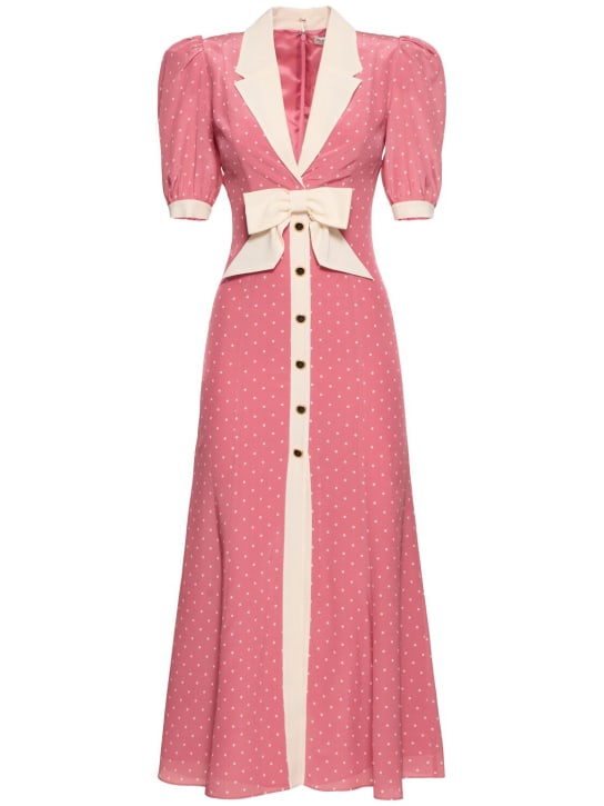 Alessandra Rich: Polka dot print silk midi dress - Pink/White - women_0 | Luisa Via Roma