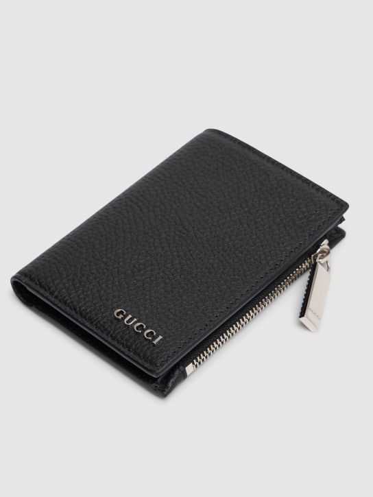 Gucci: Gucci script leather wallet - Black - men_1 | Luisa Via Roma