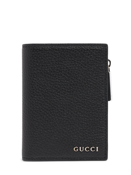 Gucci: Gucci script leather wallet - Black - men_0 | Luisa Via Roma