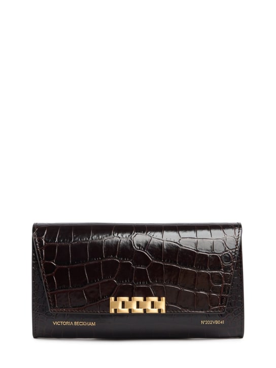 Victoria Beckham: Croc embossed leather wallet w/chain - Espresso - women_0 | Luisa Via Roma