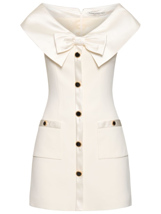 Alessandra Rich: Off-shoulder cady mini dress w/ bow - Beyaz - women_0 | Luisa Via Roma