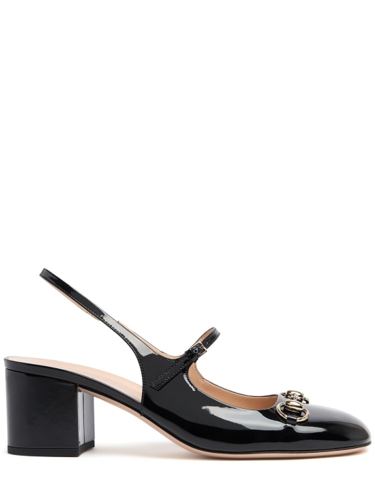 Gucci: 55mm Lady Horsebit leather pumps - Noir - women_0 | Luisa Via Roma