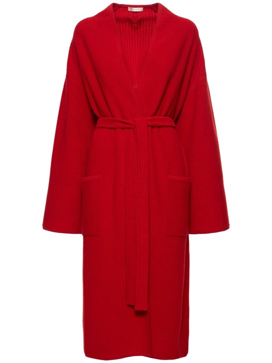 The Row: Ghali belted cashmere knit long coat - Rosso - women_0 | Luisa Via Roma