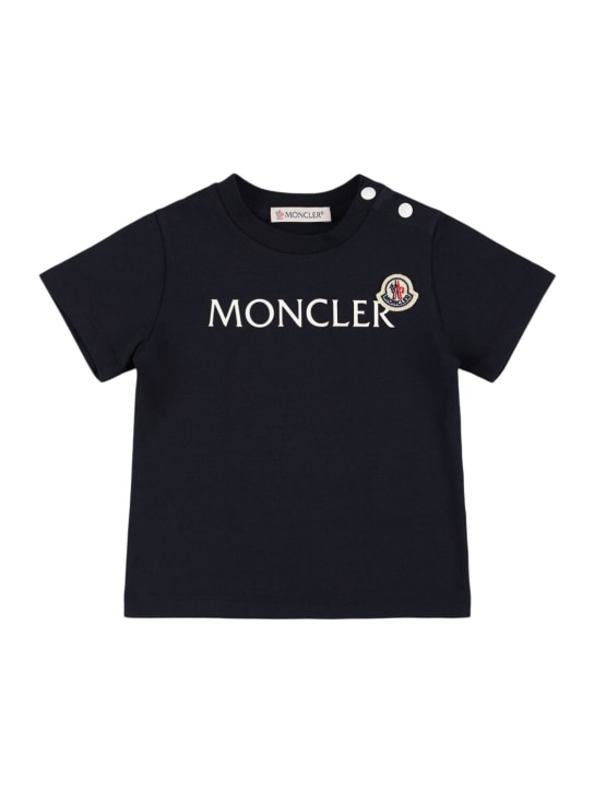 Moncler: Logo cotton t-shirt - Azul Medianoche - kids-boys_0 | Luisa Via Roma