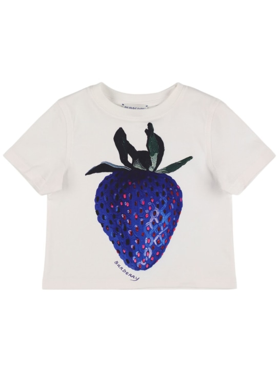 Burberry: T-shirt in jersey di cotone stampato - Bianco - kids-girls_0 | Luisa Via Roma