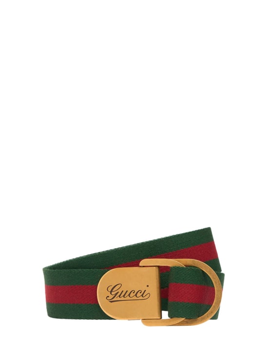 Gucci: 4厘米D环双面皮革腰带 - 绿色/红色 - men_0 | Luisa Via Roma