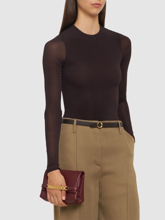 Victoria Beckham: Mini Chain leather pouch w/strap - Burgundy - women_1 | Luisa Via Roma