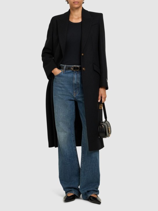 Versace: Long wool blend coat - Siyah - women_1 | Luisa Via Roma
