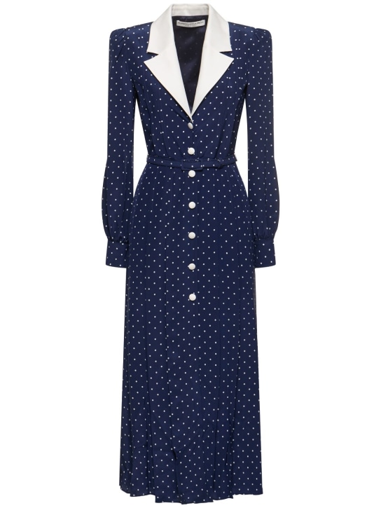 Alessandra Rich: Polka dot print dress w/ collar - Mavi/Beyaz - women_0 | Luisa Via Roma