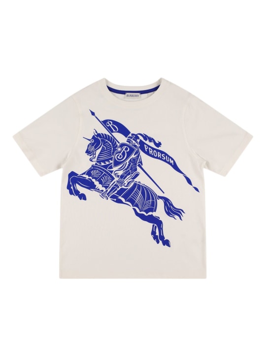 Burberry: T-shirt en jersey de coton imprimé logo - Blanc - kids-girls_0 | Luisa Via Roma