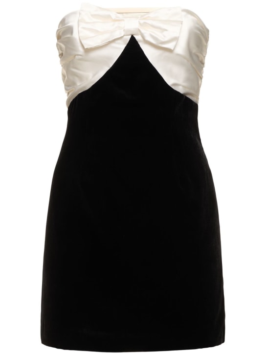 Alessandra Rich: Strapless velvet mini bustier dress - Siyah/Beyaz - women_0 | Luisa Via Roma