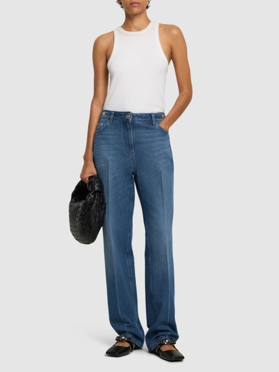 Versace: Jeans rectos con cintura alta - Azul - women_1 | Luisa Via Roma
